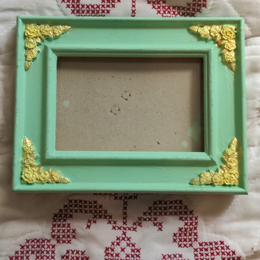 4x6 Mint, yellow, and gold Hand painted picture frame